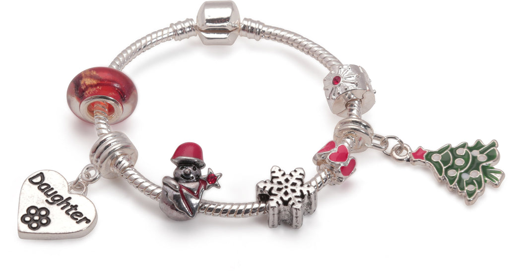 Adult's Teenagers 'Daughter Christmas Dream' Silver Plated Charm Bracelet by Liberty Charms USA