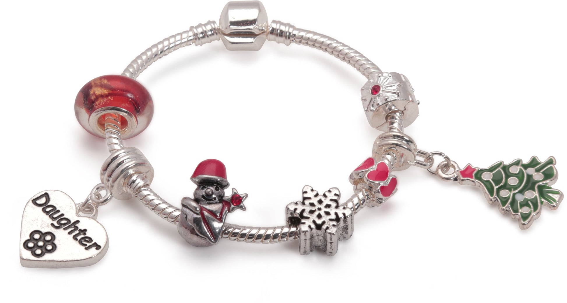 Adult's Teenagers 'Daughter Christmas Dream' Silver Plated Charm Bracelet by Liberty Charms USA