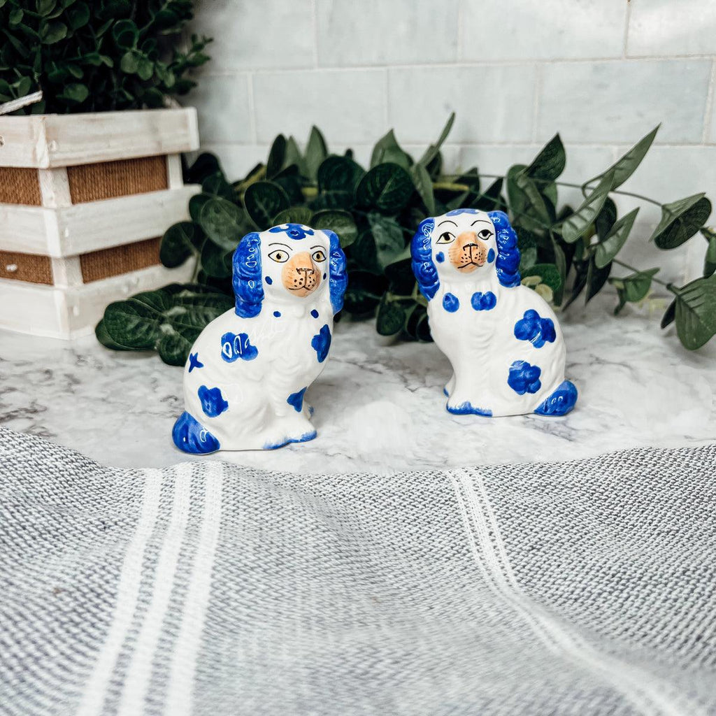 Dog Salt and Pepper Shakers Blue white