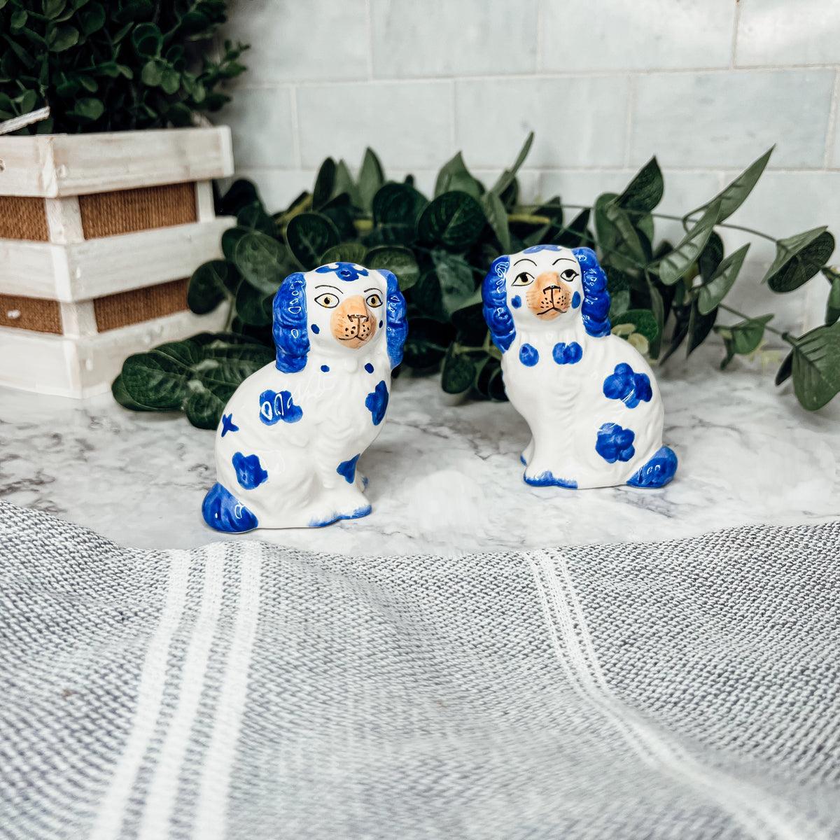 Dog Salt and Pepper Shakers Blue white