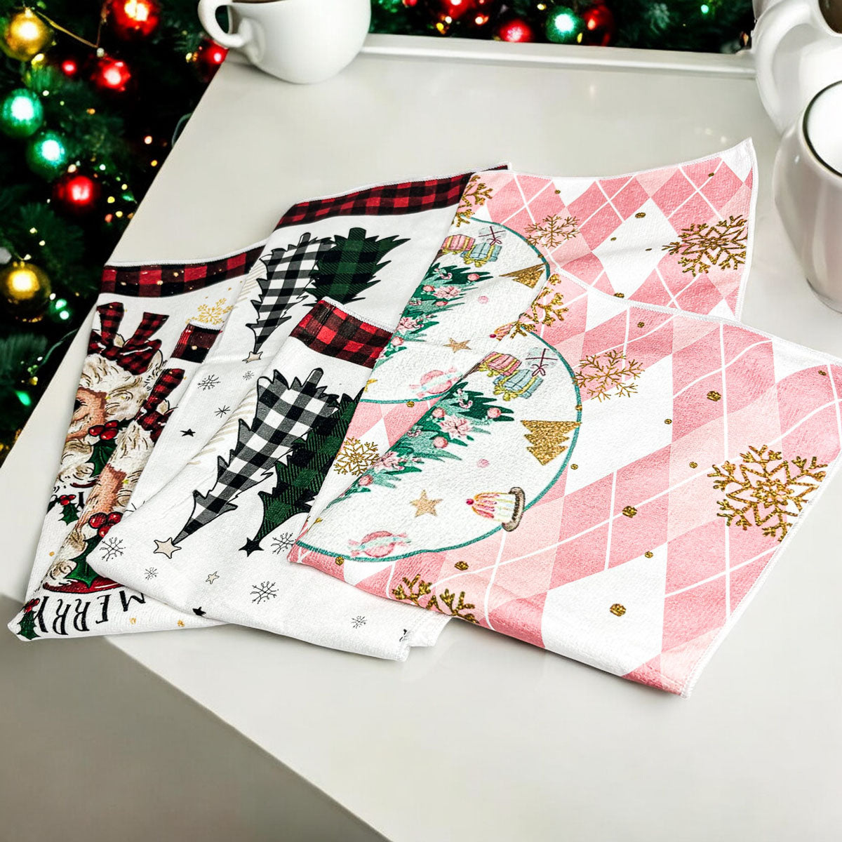Pink Christmas Hand Towel by Gia Roma