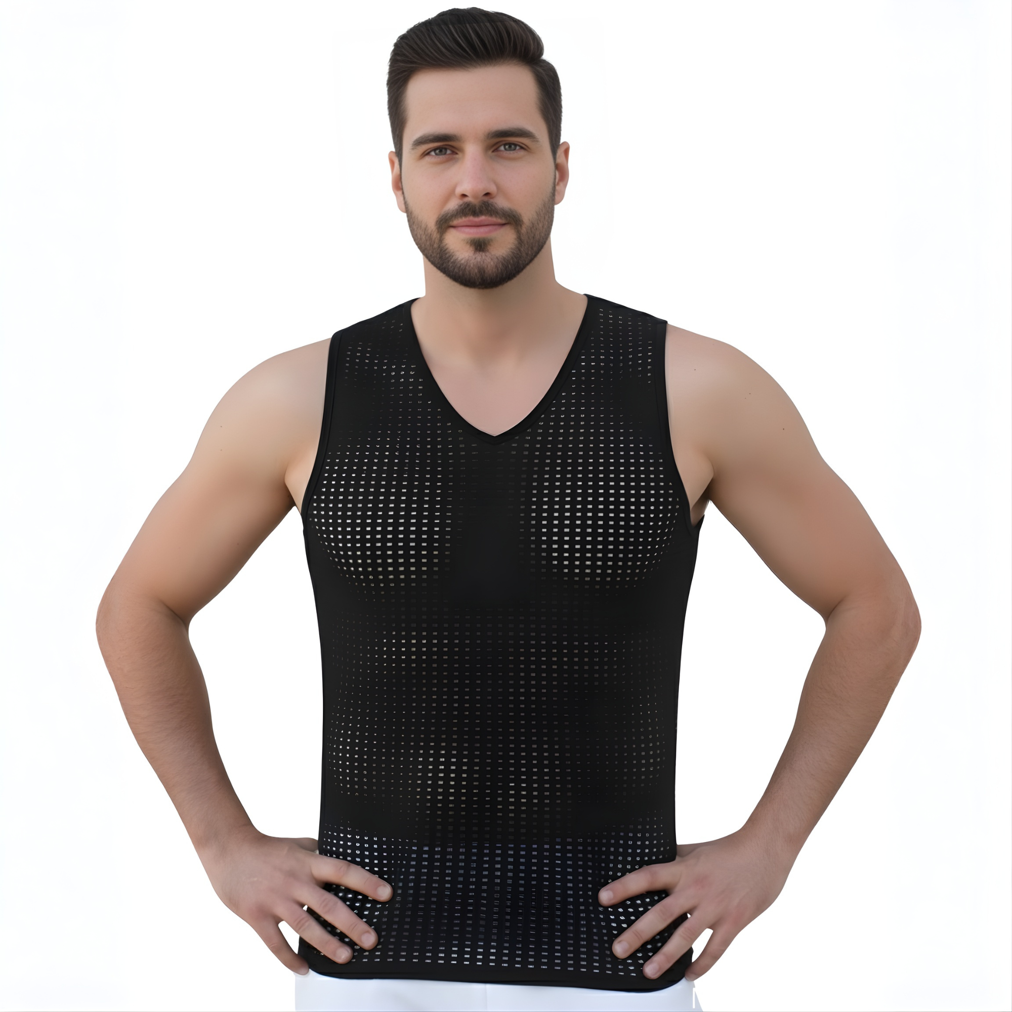 Insta Slim Men's Hollow-Out Mesh Sleeveless V-Neck Tank – 103VS00N1