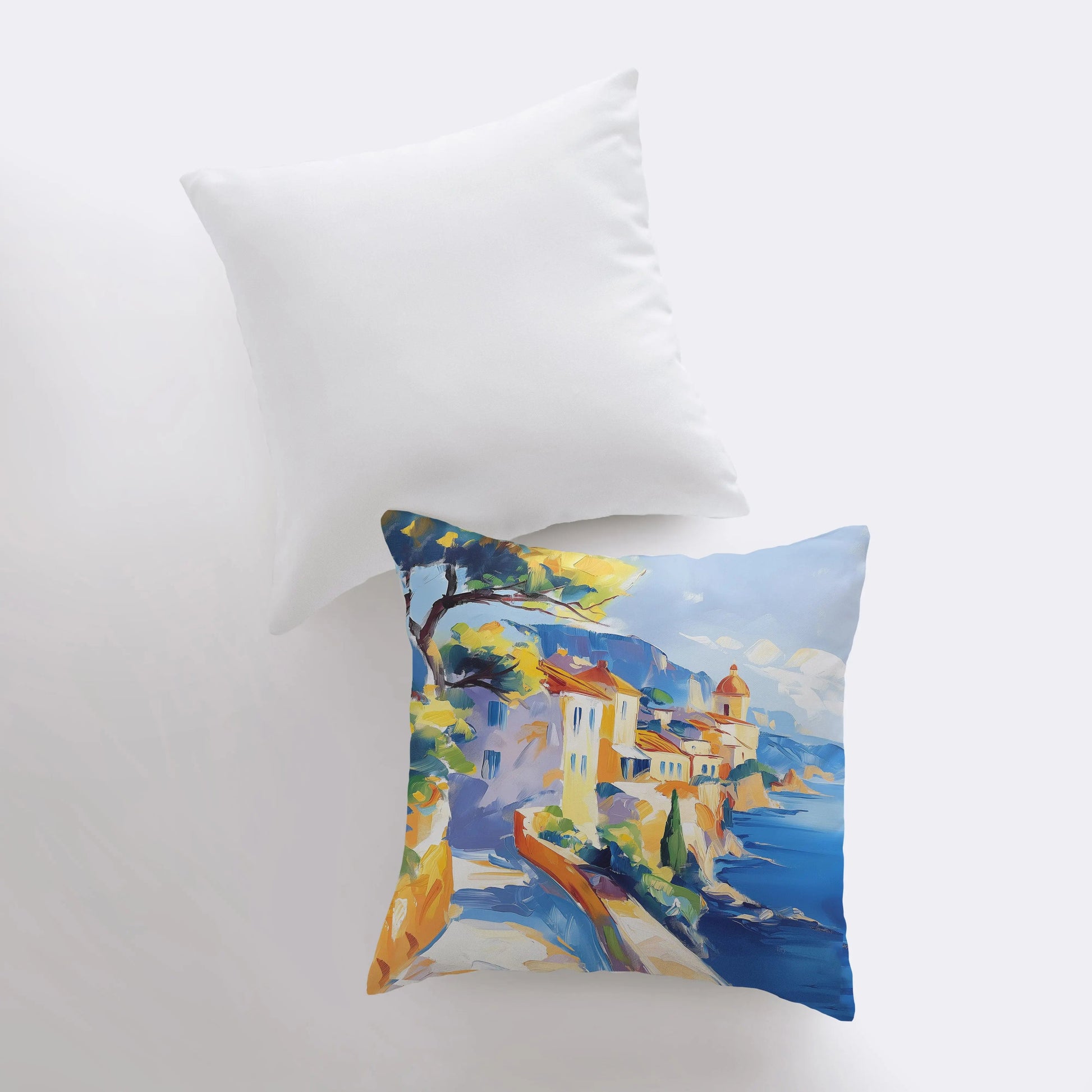 Italian Coastline Pillow | Painting | Throw Pillow | Home Decor | Gift for Her | Accent Pillow Cover | Travel Gift Pillows | Coastal Pillows - UniikPillows