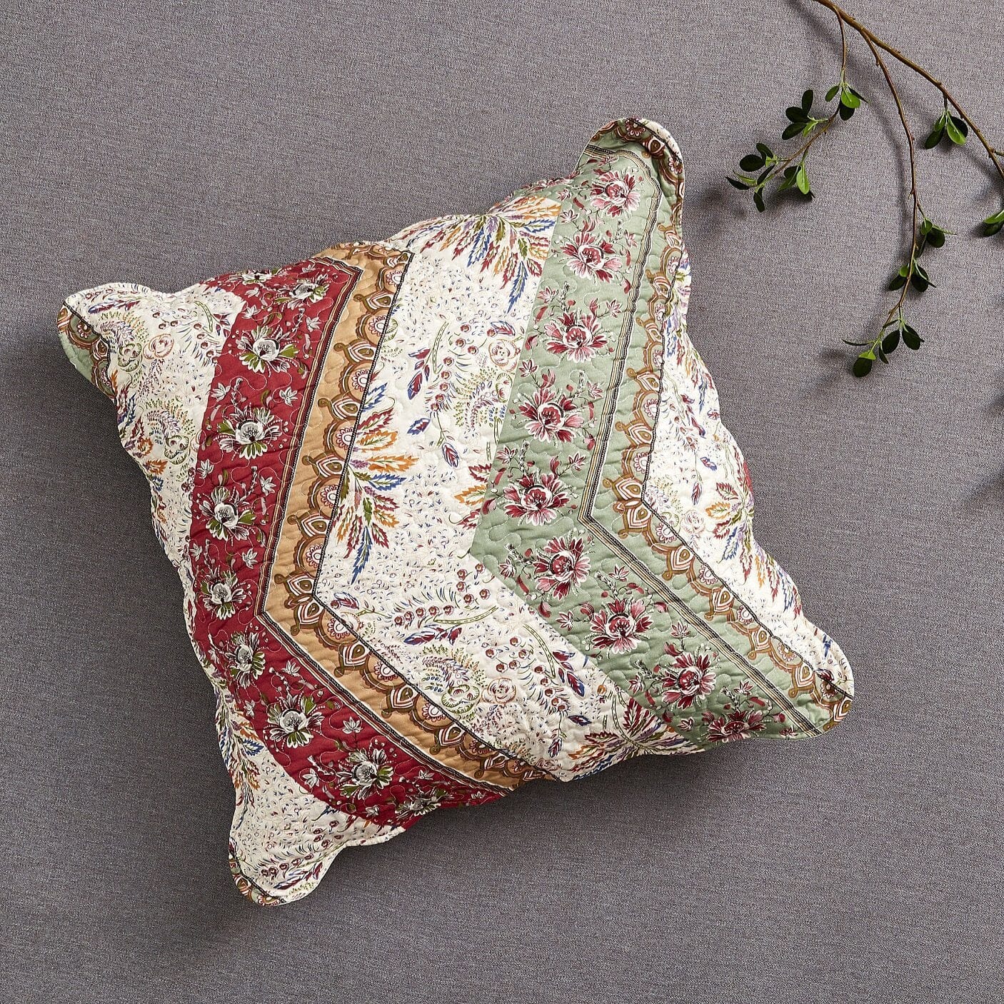 Bohemian Cranberry Sage Chevron Pillow Sham Cover