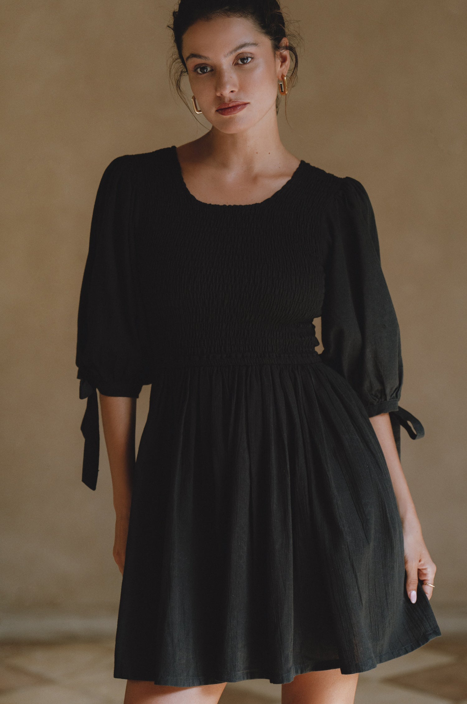 Jolie Puff Sleeve Linen Mini Dress by Bali ELF
