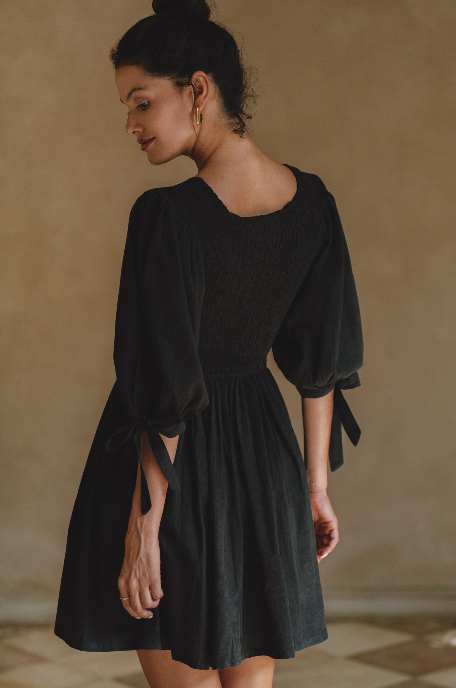 Jolie Puff Sleeve Linen Mini Dress by Bali ELF