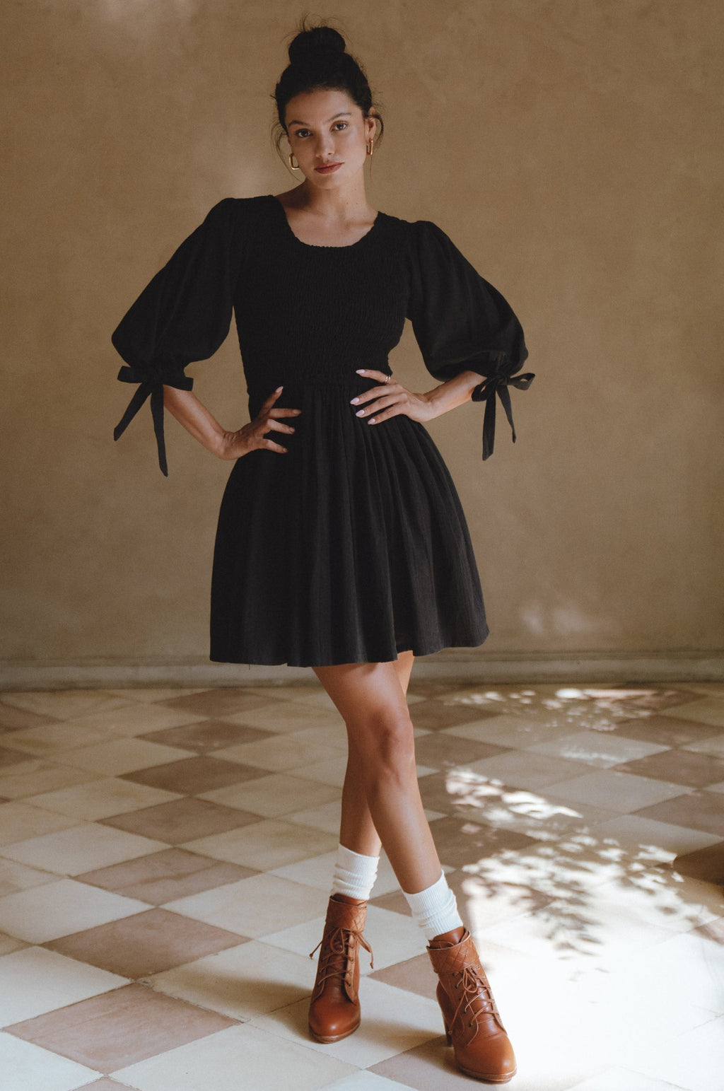 Jolie Puff Sleeve Linen Mini Dress by Bali ELF