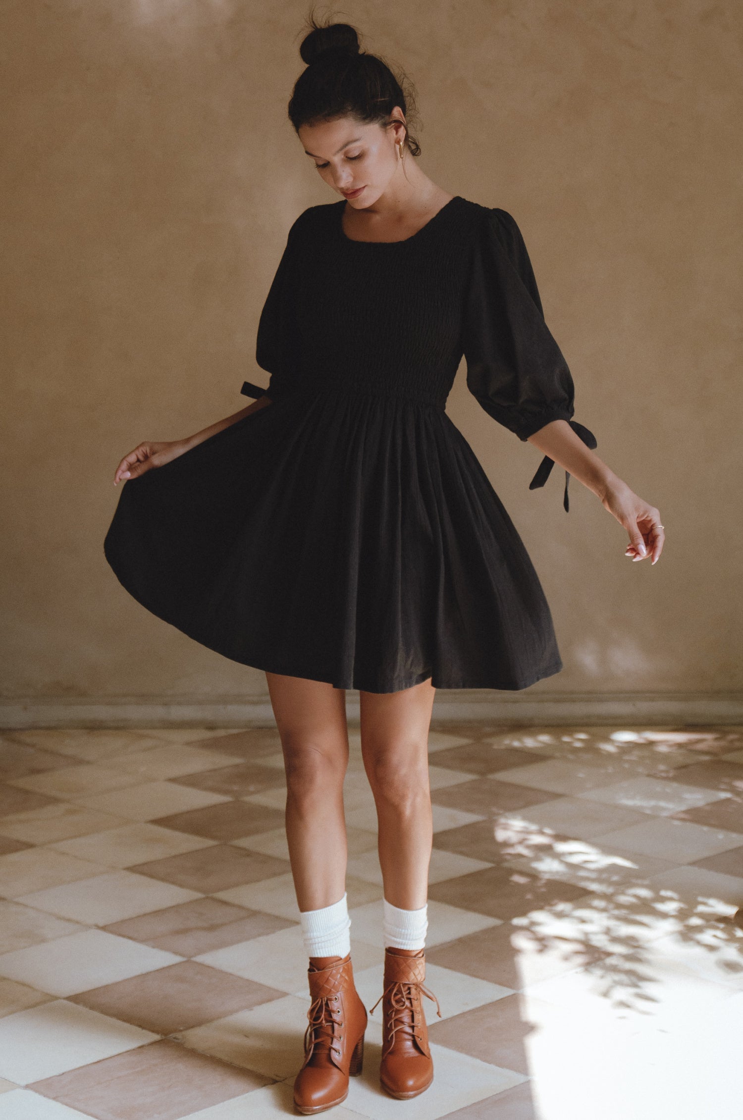 Jolie Puff Sleeve Linen Mini Dress by Bali ELF