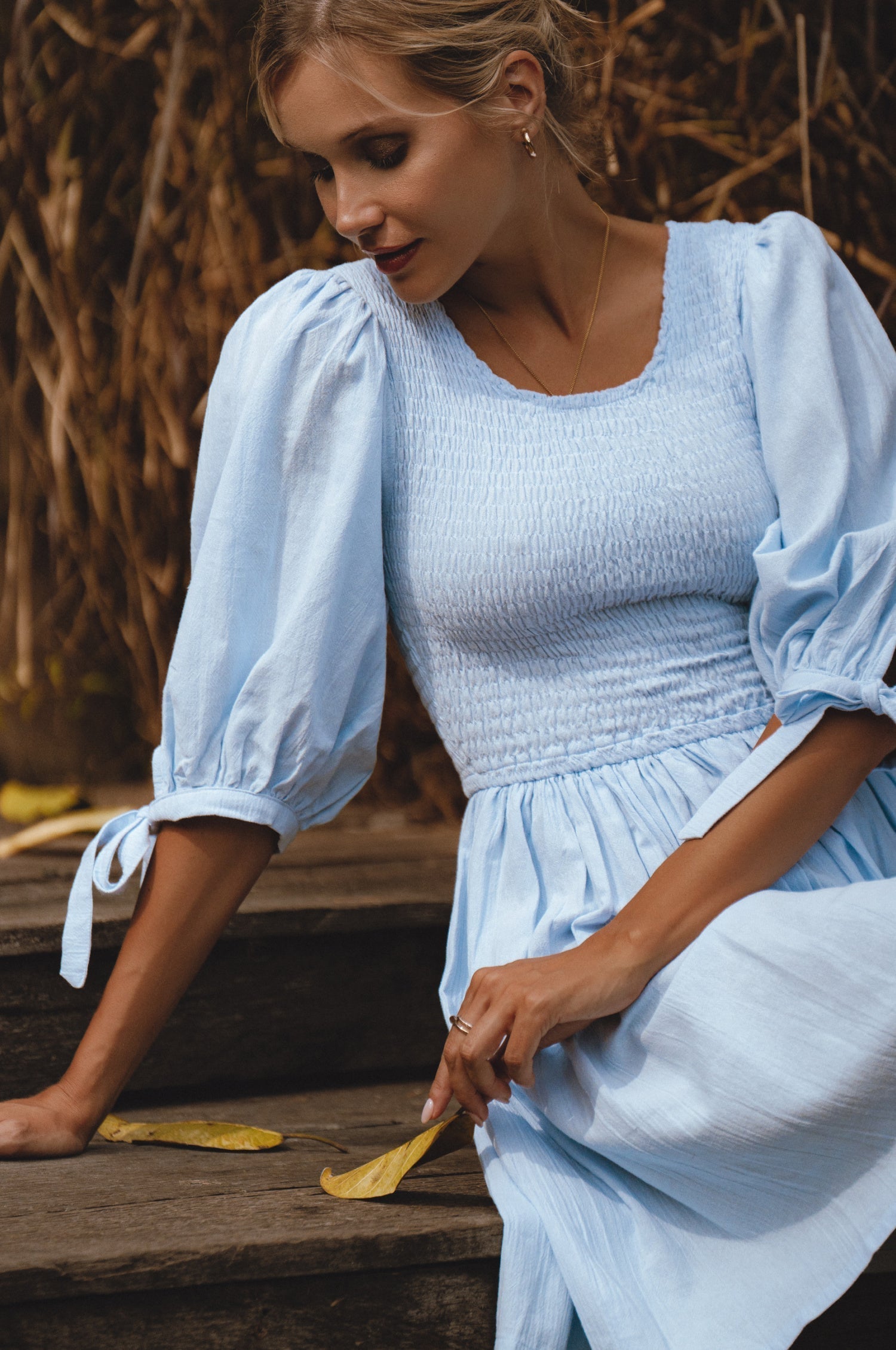 Jolie Puff Sleeve Linen Mini Dress by Bali ELF