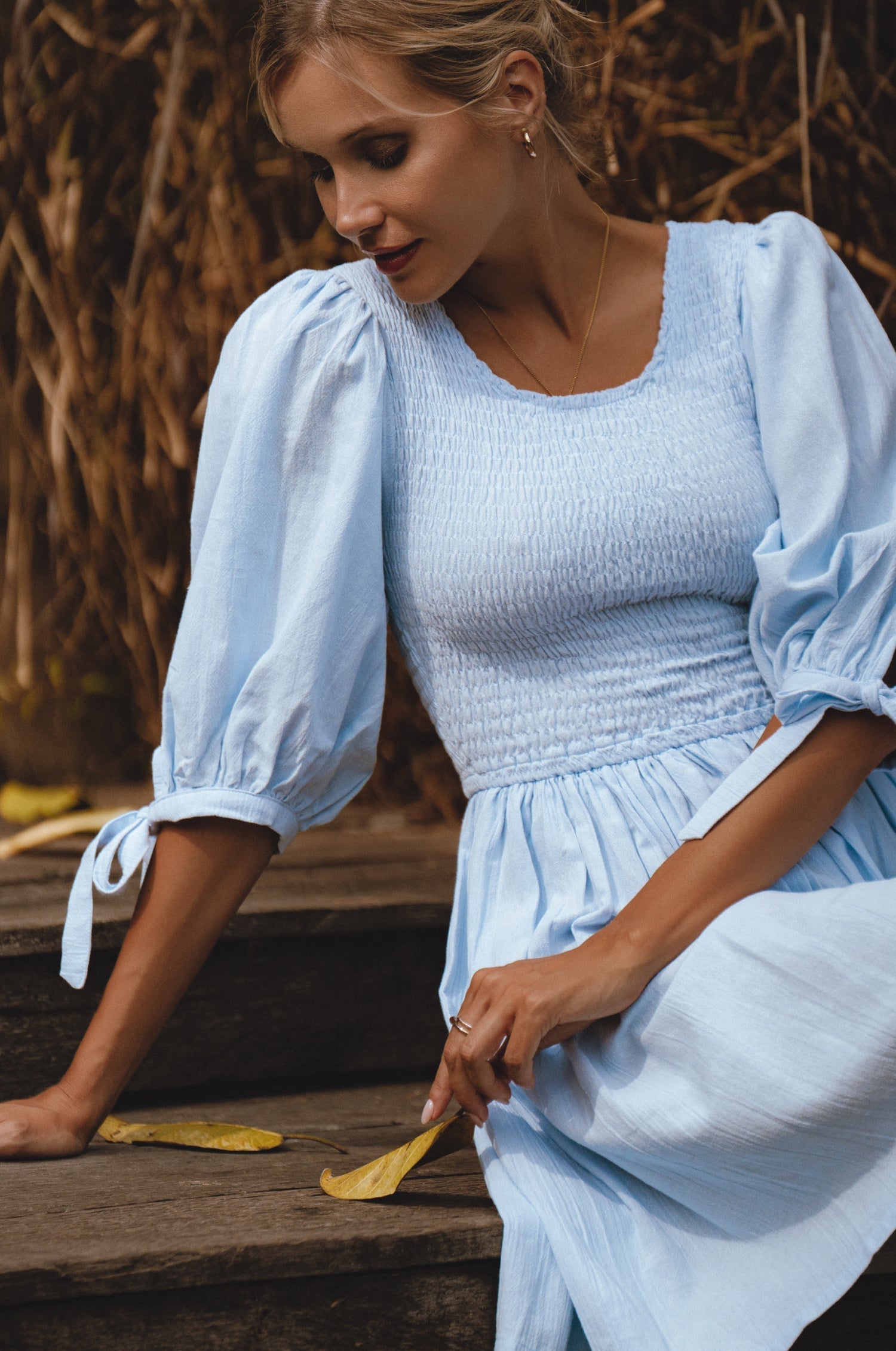 Jolie Puff Sleeve Linen Mini Dress by Bali ELF