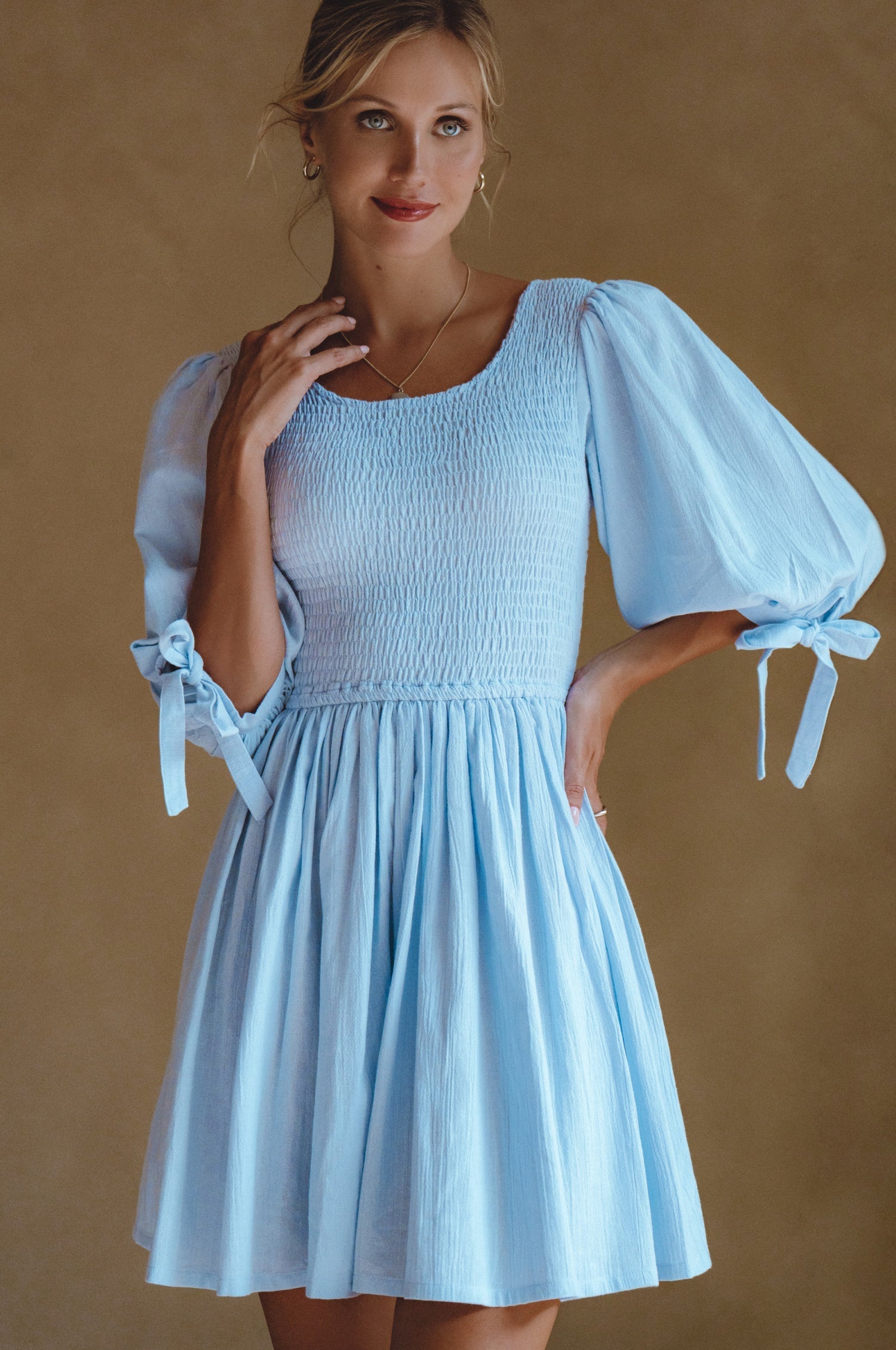 Jolie Puff Sleeve Linen Mini Dress by Bali ELF