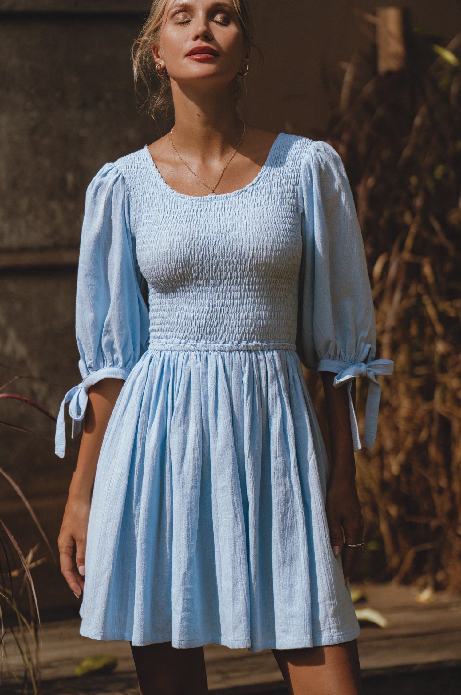 Jolie Puff Sleeve Linen Mini Dress by Bali ELF