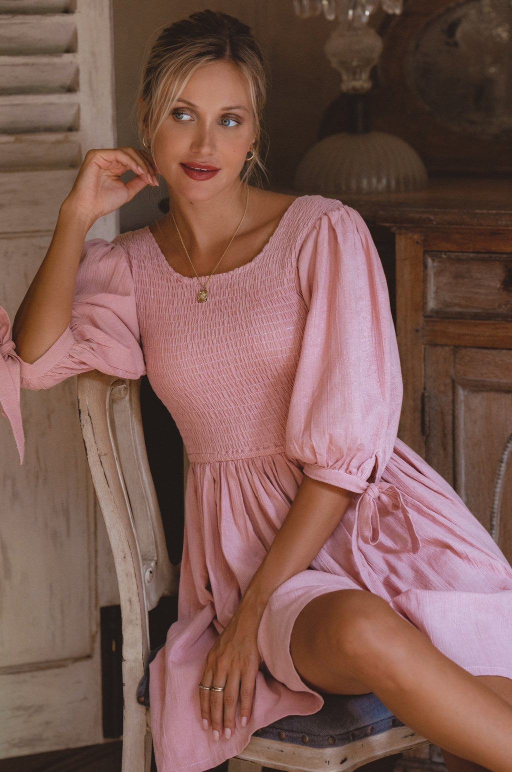 Jolie Puff Sleeve Linen Mini Dress by Bali ELF