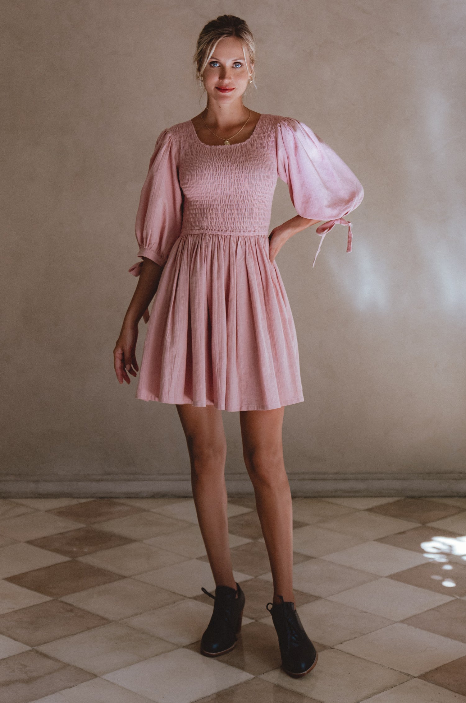 Jolie Puff Sleeve Linen Mini Dress by Bali ELF