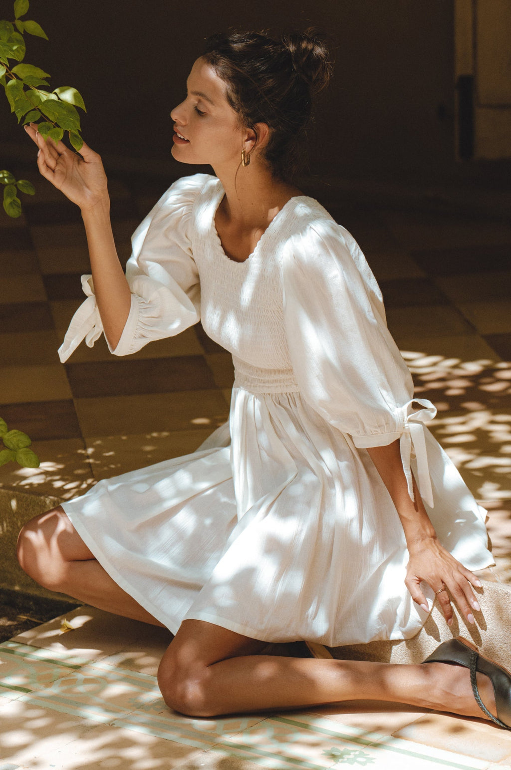 Jolie Puff Sleeve Linen Mini Dress by Bali ELF