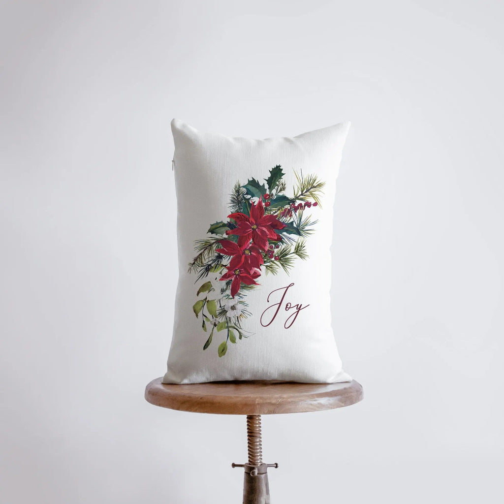 Joy Christmas Poinsettia Throw Pillow Cover | 18x12 | Joy Pillow | Home Decor | Christmas Pillowcases | Christmas tree | Christmas Gifts UniikPillows
