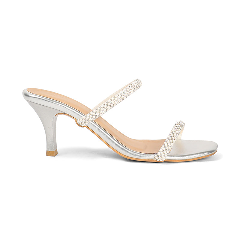 Evara - Silver Kitten Heels
