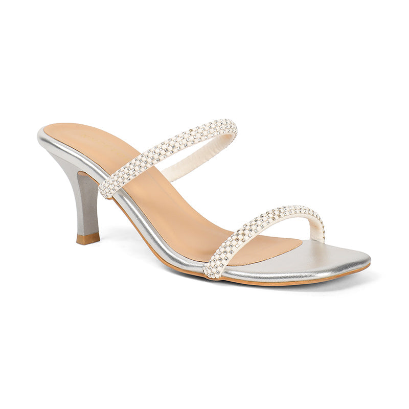 Evara - Silver Kitten Heels