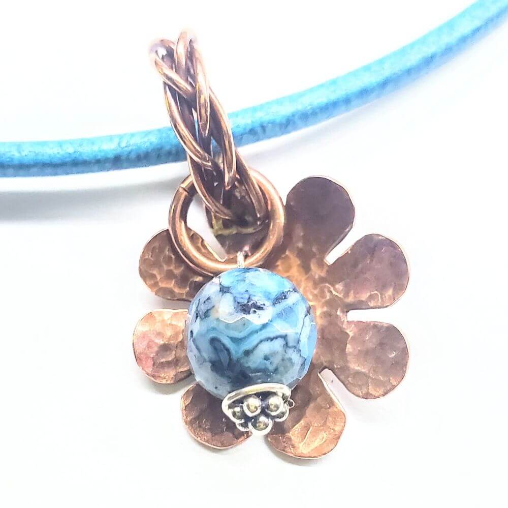 Large Braided Bail Larimar Blue Crazy Lace Bead Pendant With Various Order Options