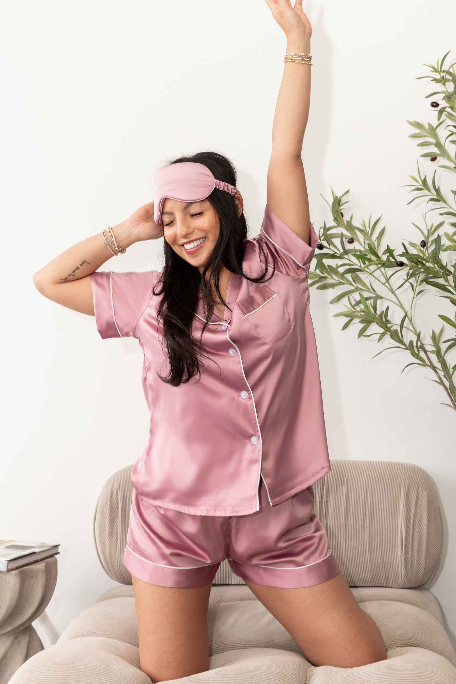 Light Purple Satin Pajamas Shorts Set