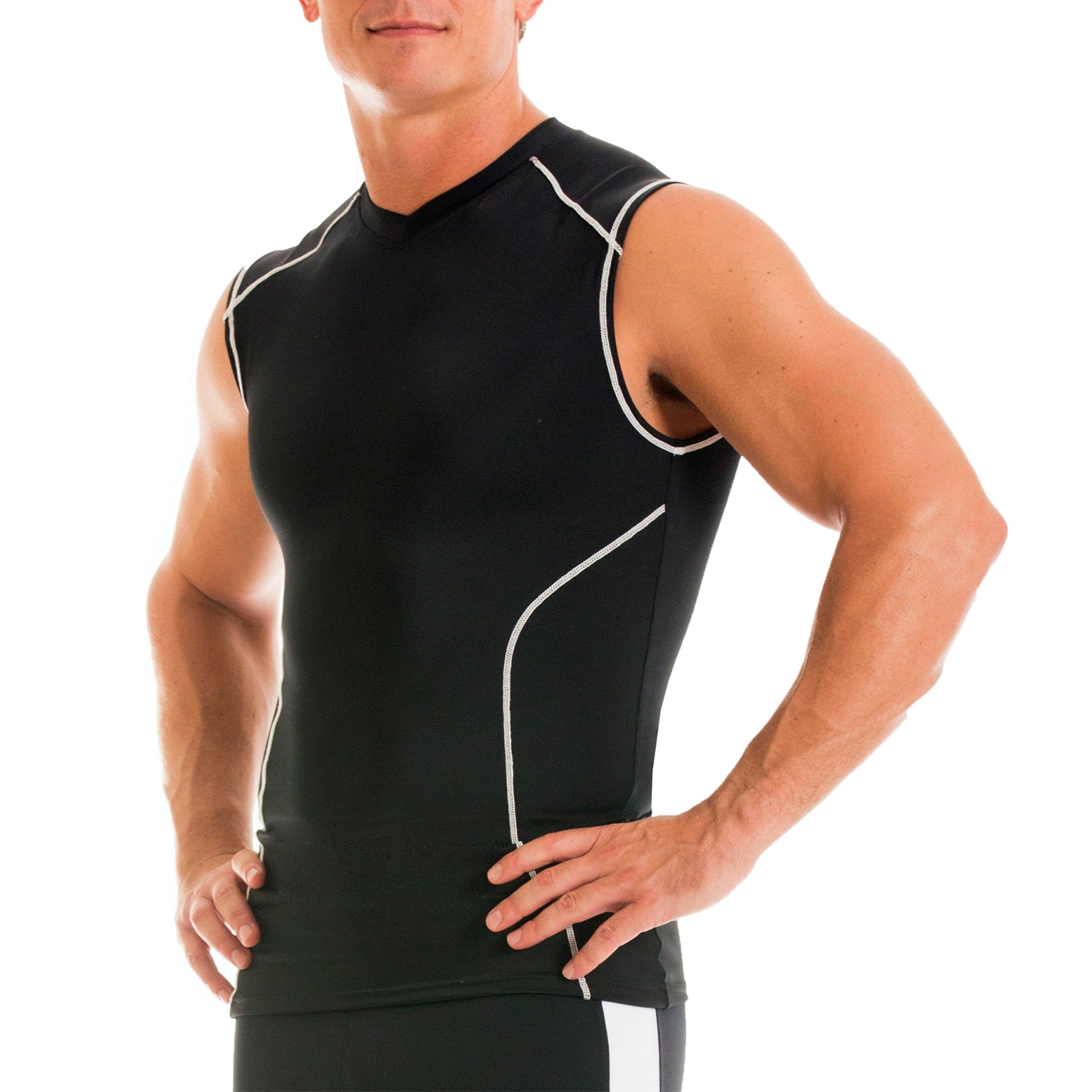 Insta Slim Activewear Compression Contrast Stitching V-neck MA0013 by InstantFigure - InstaSlim - InstantRecoveryMD