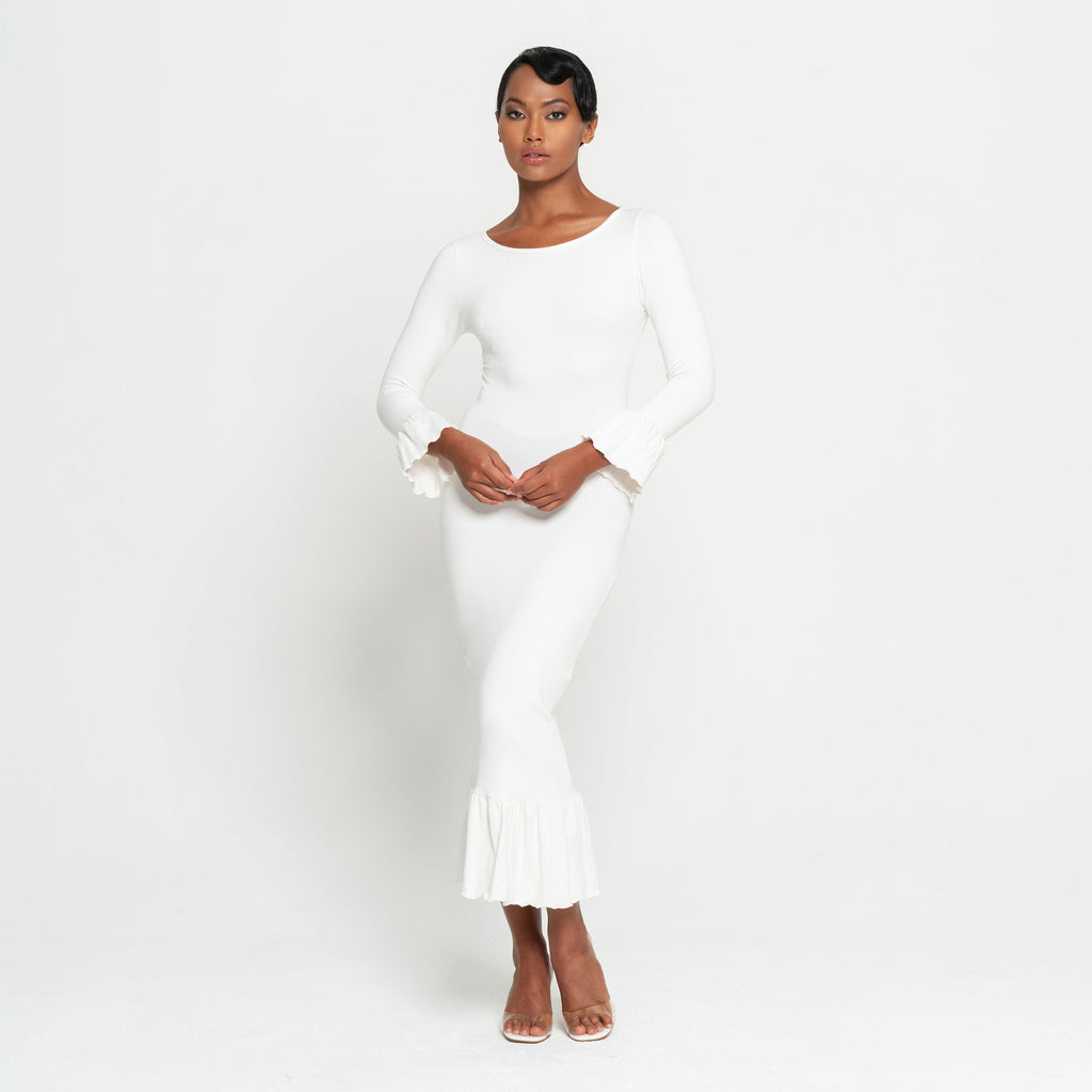 Marjorie Bambo Ruffle Winter maxi dress, Sustainable holiday gift
