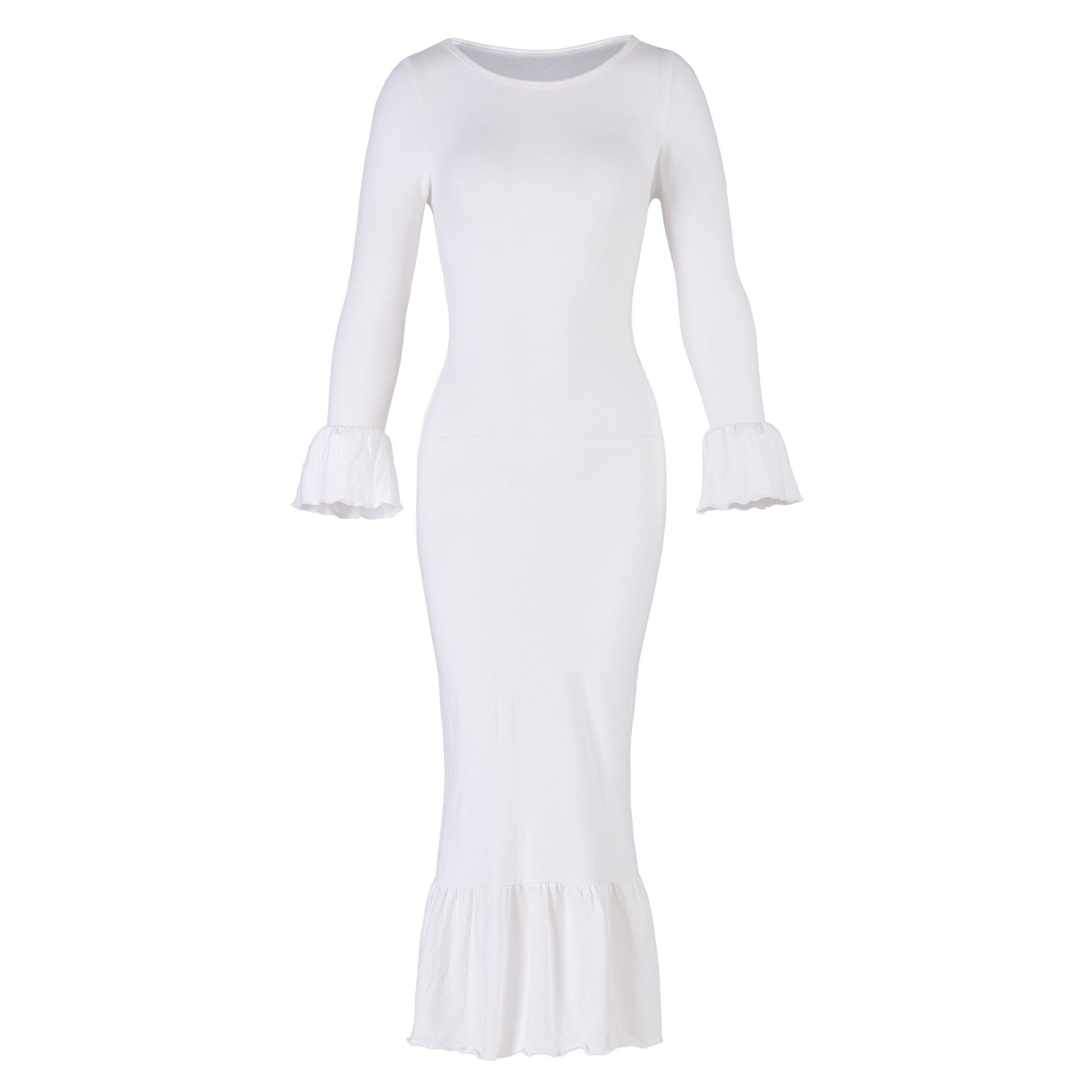MARJORIE Bamboo Ruffle Dress In Off-white by BrunnaCo