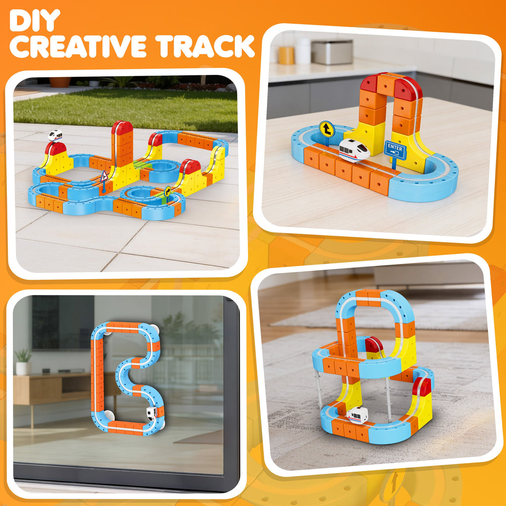 Contixo Magnetic Train Track Set for Kids, 150PCS DIY Electric Train Set With Rechargeable Trains, 3D Building Blocks Railway Toy, STEM Learning Construction Set for Boys & Girls Ages 3+