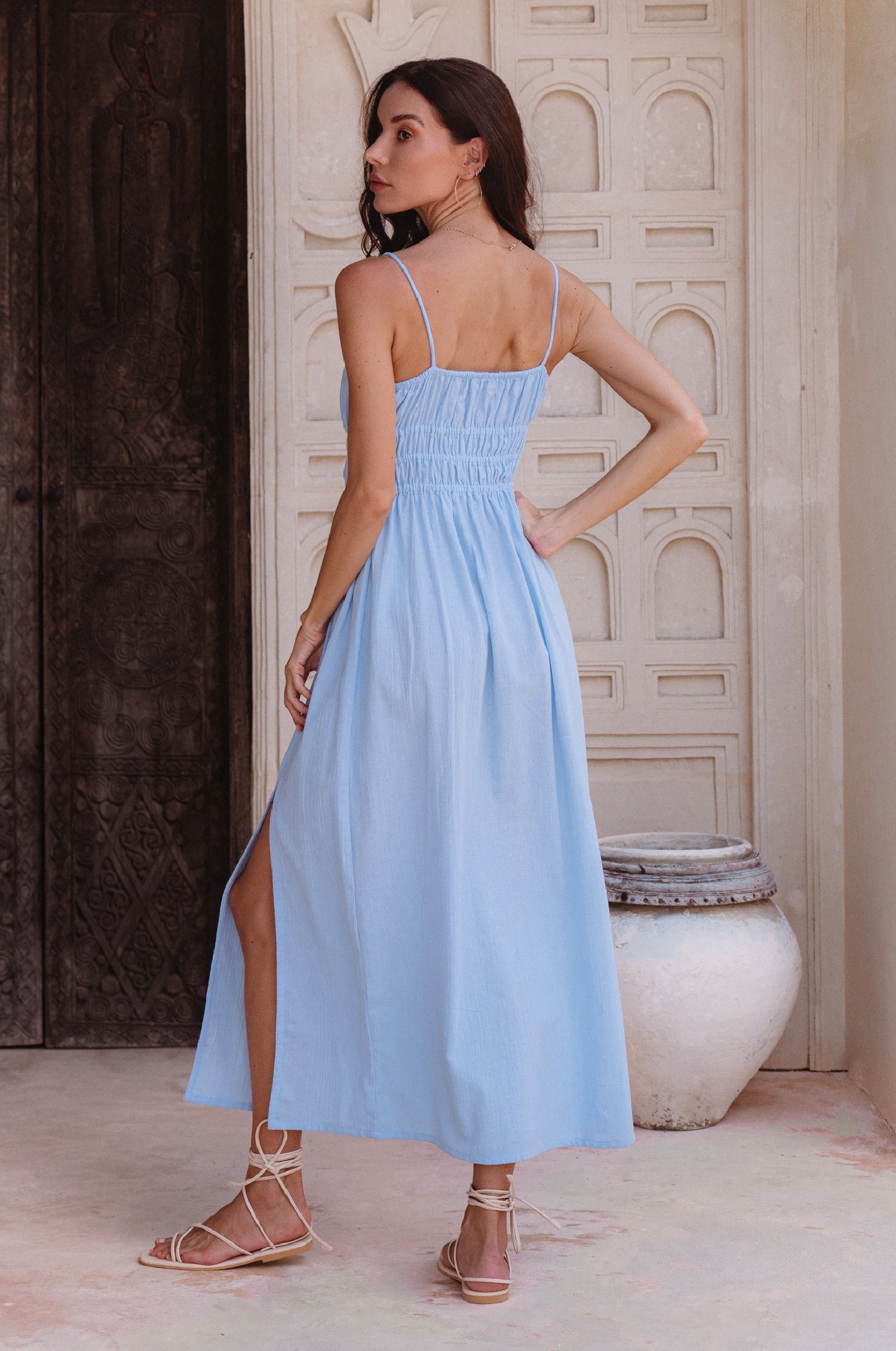 Eleanore Handcrafted Linen Midi Summer Dress by Bali Lane