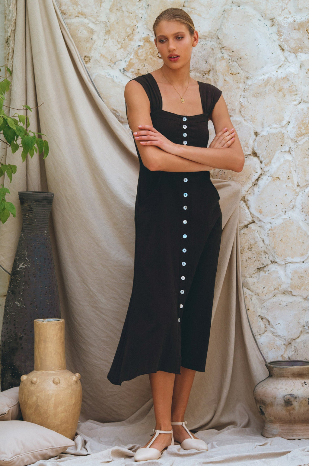 Mira Linen Midi Dress by Bali Lane