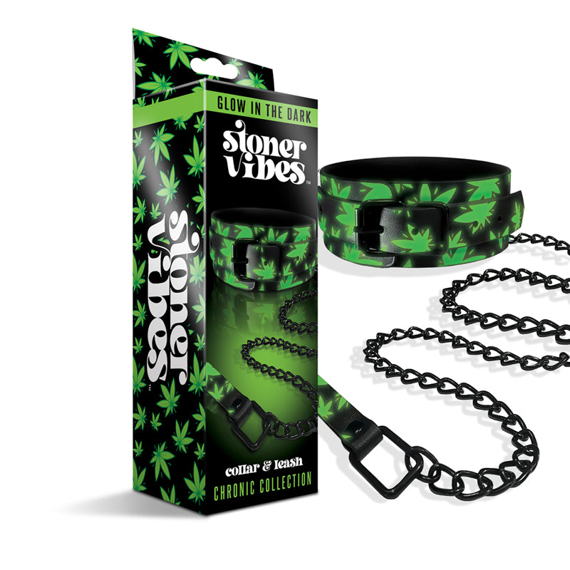 Stoner Vibes Chronic Collection Glow in the Dark Collar and Leash by Sexology