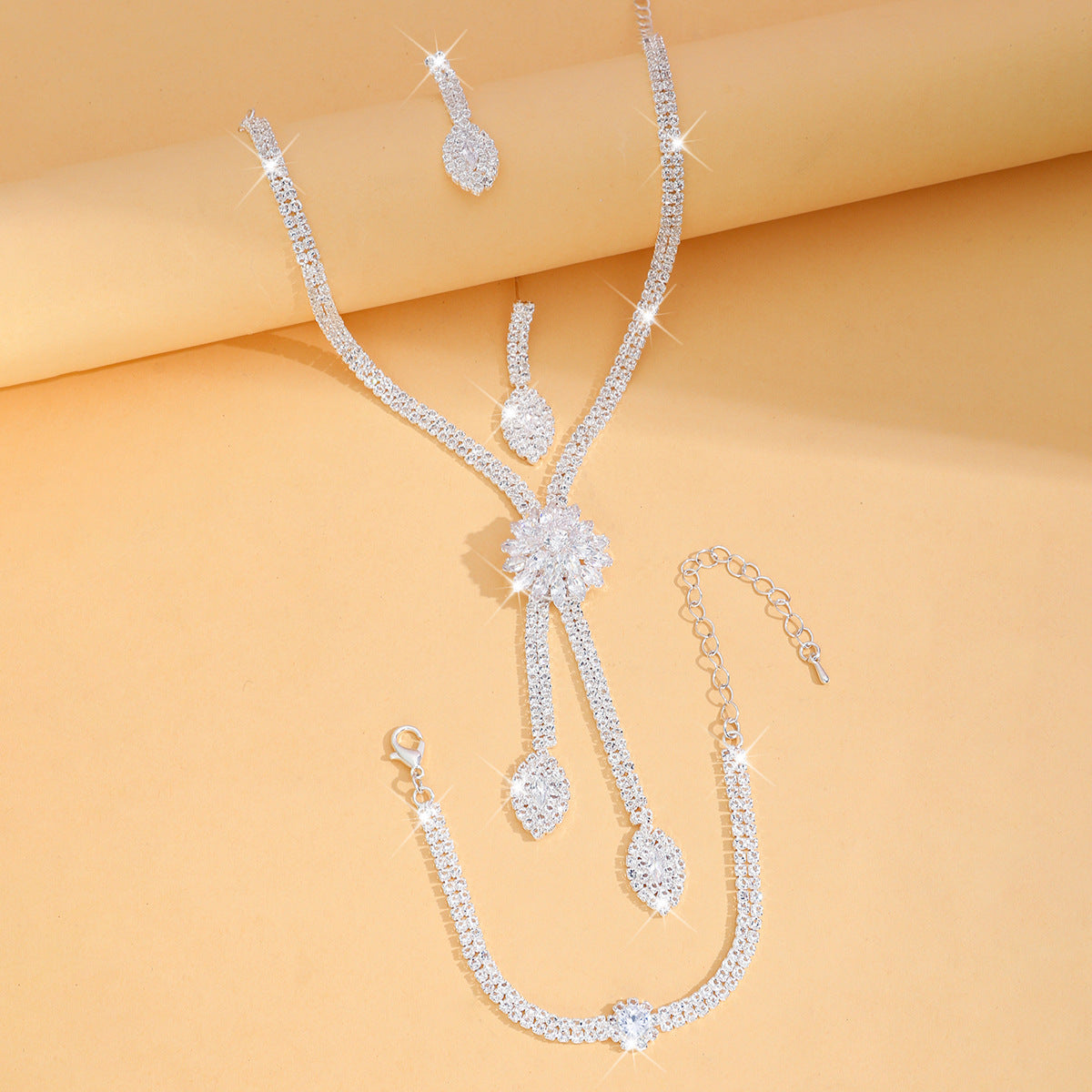 Fashion Creative Wedding Zircon Flower Bridal Jewelry Set