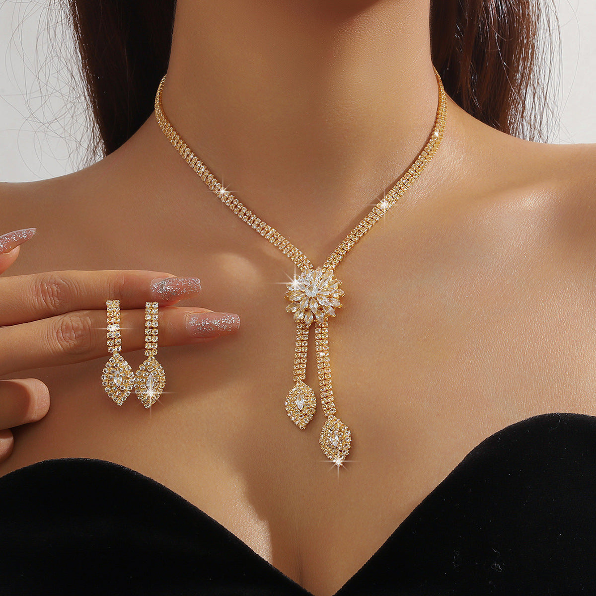 Fashion Creative Wedding Zircon Flower Bridal Jewelry Set
