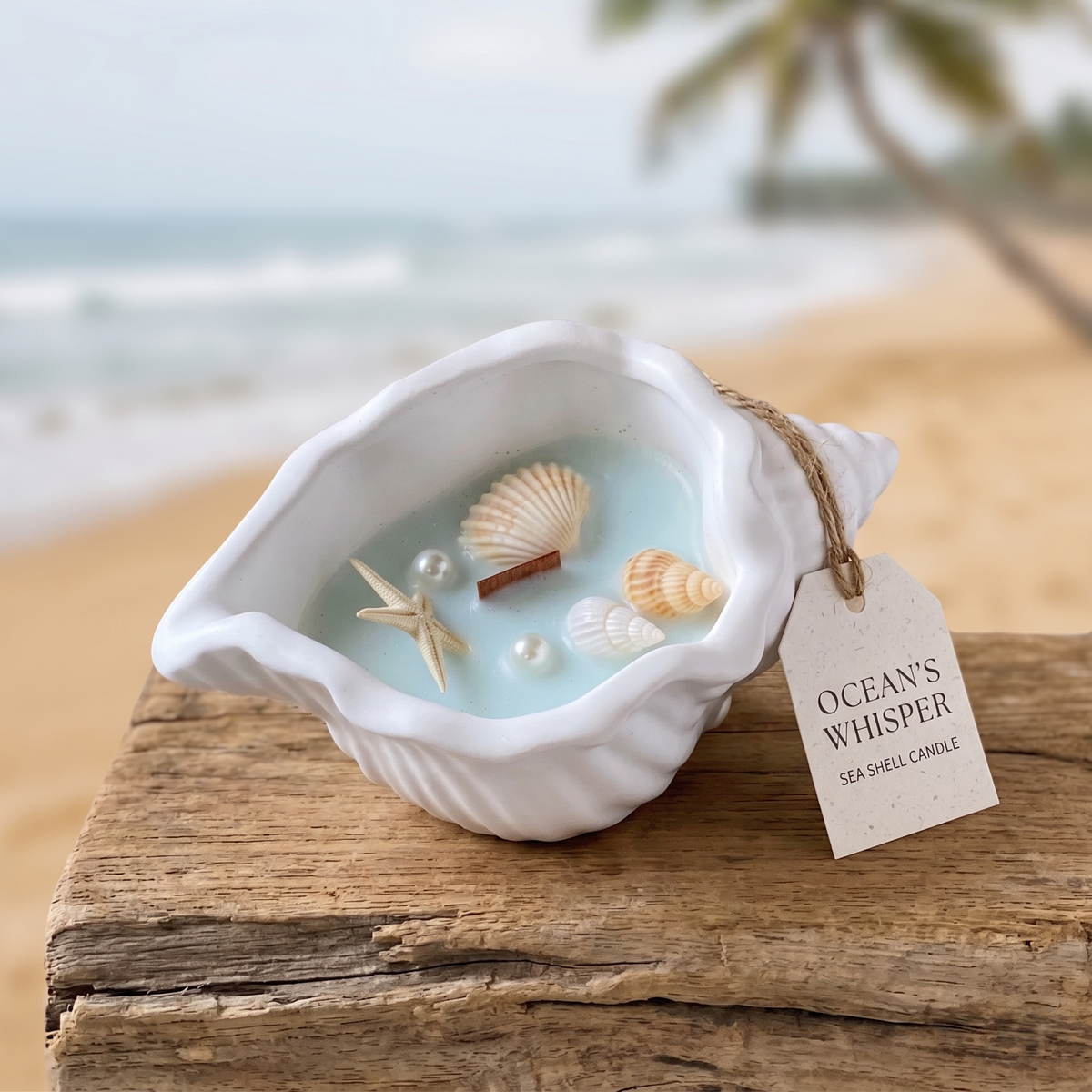 Sea Shell Candle in Jesmonite | Coastal Decor