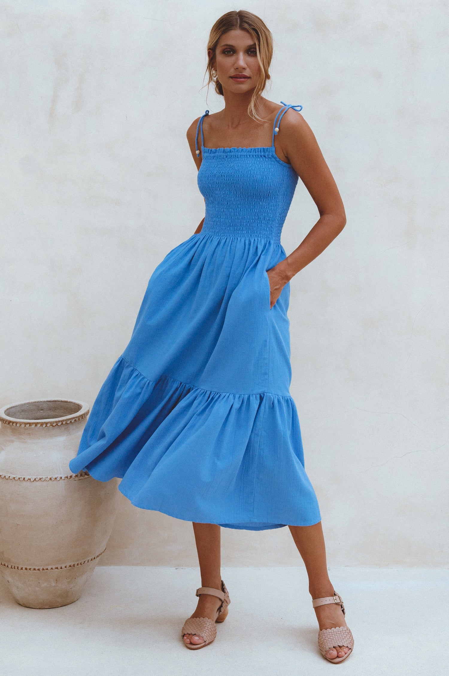 Paradiso Strappy Linen Midi Dress by Bali ELF