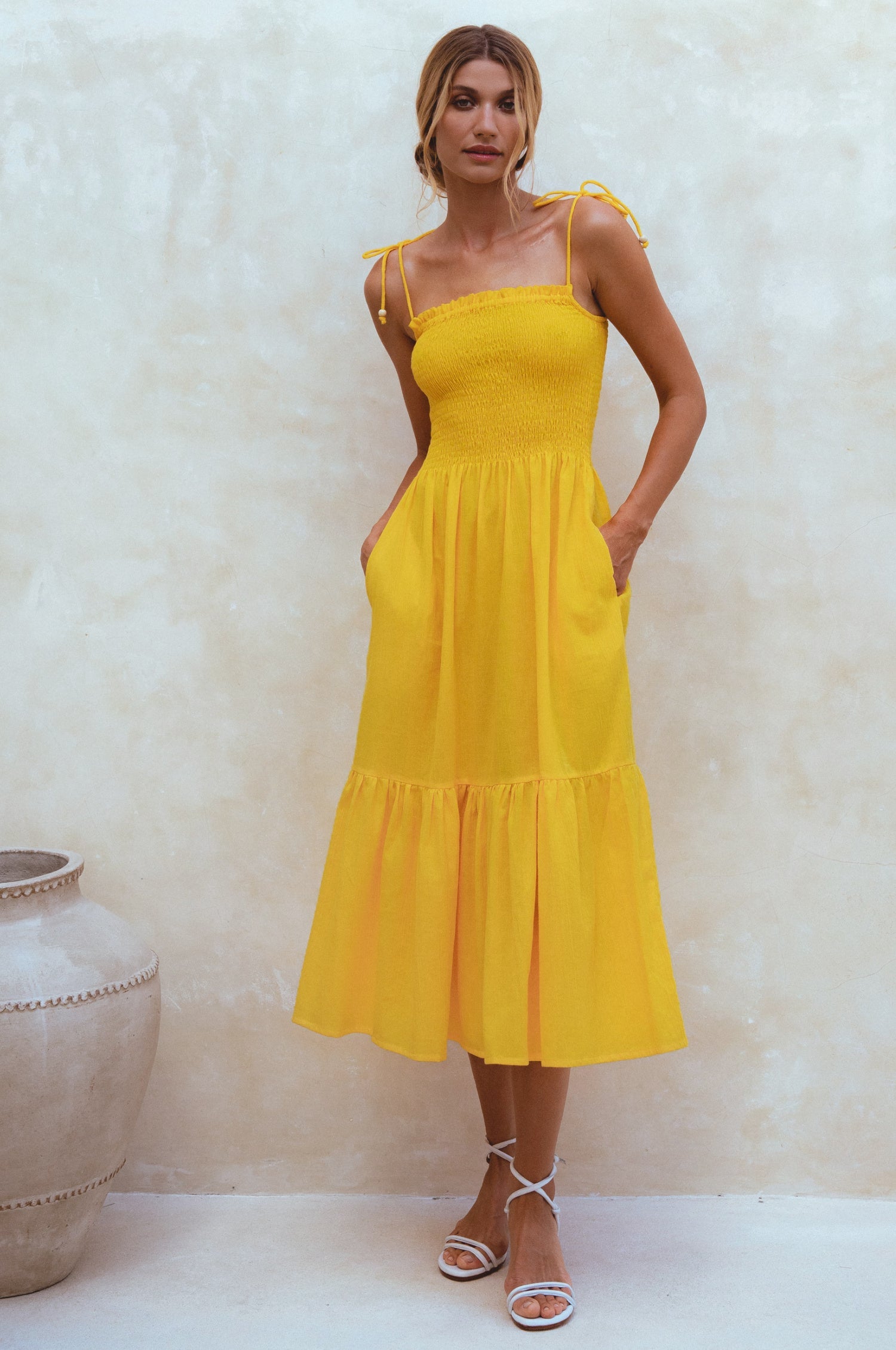 Paradiso Strappy Linen Midi Dress by Bali ELF