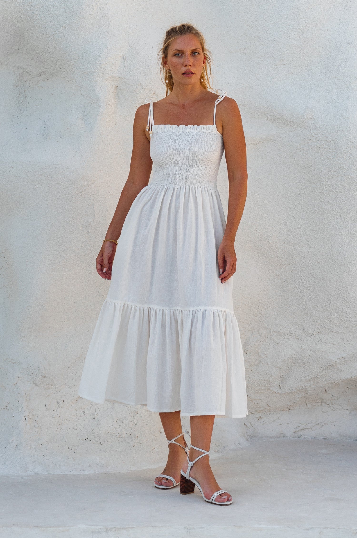 Paradiso Strappy Linen Midi Dress by Bali ELF