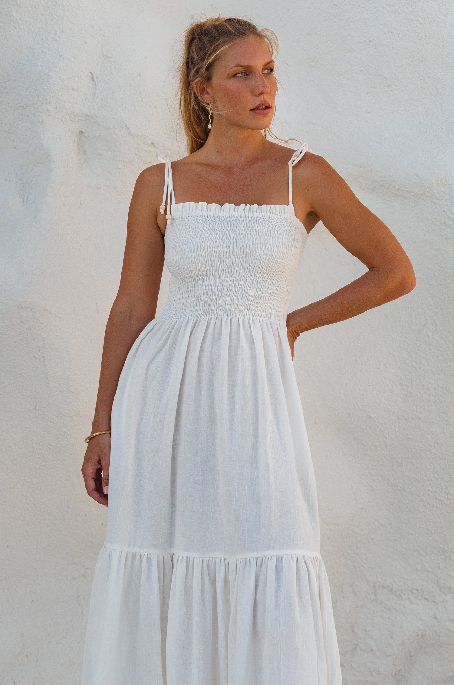 Paradiso Strappy Linen Midi Dress by Bali ELF