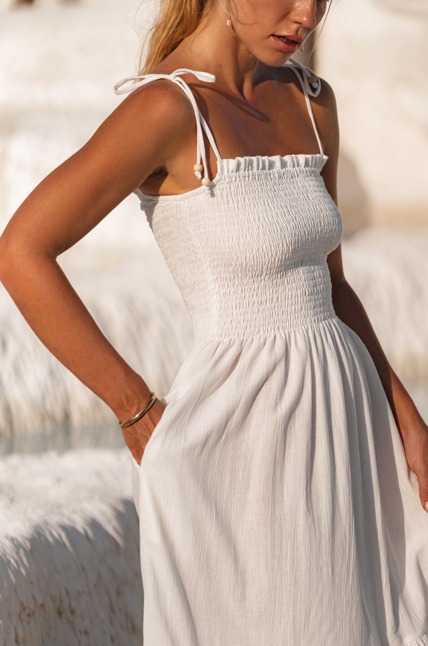 Paradiso Strappy Linen Midi Dress by Bali ELF