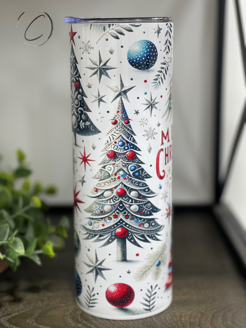 Patriotic Merry Christmas 20oz Skinny Tumbler by All The Right Perks LLC