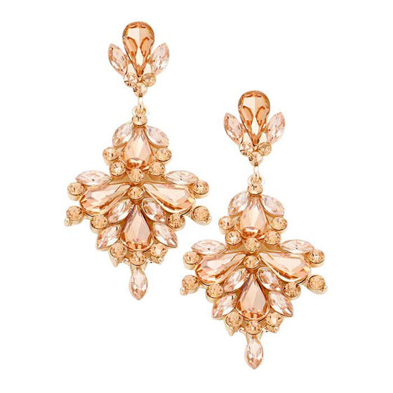 Peach Glass Crystal Statement Earrings, These gorgeous Crystal pieces will show your class in any special occasion. The elegance of these crystal evening earrings goes unmatched. Perfect jewelry to enhance your look. Awesome gift for birthday, Anniversary, Valentine‚Äôs Day or any special occasion.