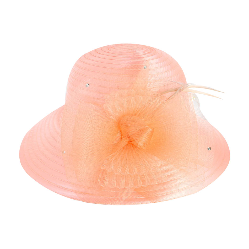 Peach Mesh Bow Dressy Hat, is an elegant and high fashion accessory for your modern couture. Unique and elegant hats, family, friends, and guests are guaranteed to be astonished by this mesh bow dressy hat. The fascinator hat with exquisite workmanship is soft, lightweight, skin-friendly, and very comfortable to wear.