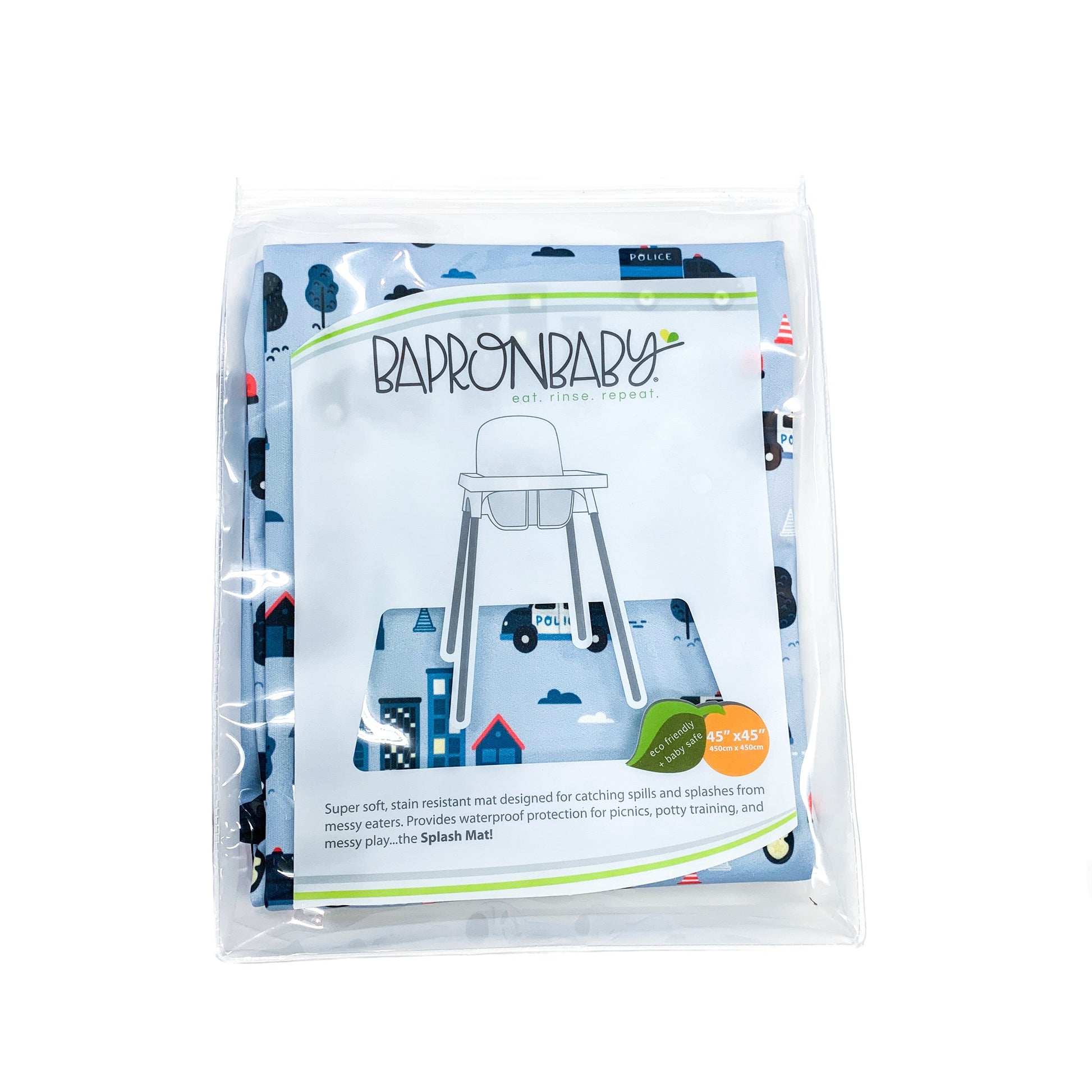 Be Brave - Police Patrol Splash Mat - A Waterproof Catch-All for Highchair Spills and More! by BapronBaby