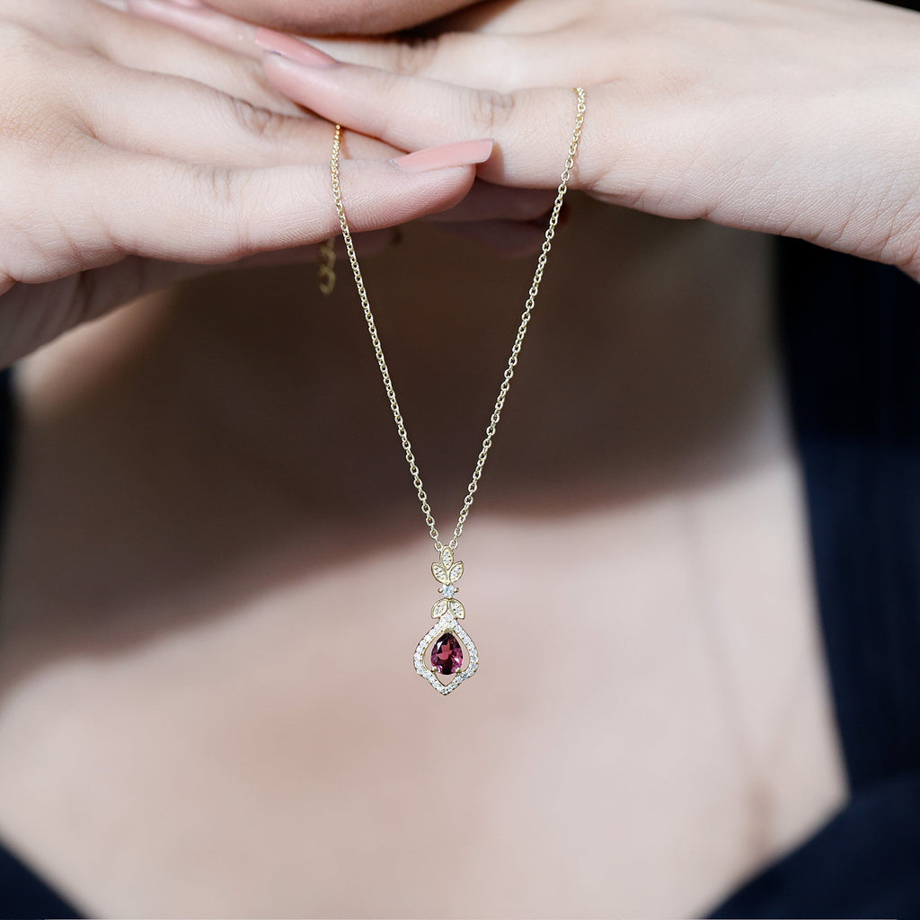 Natural Pink Tourmaline and Diamond Wedding Necklace for Bride