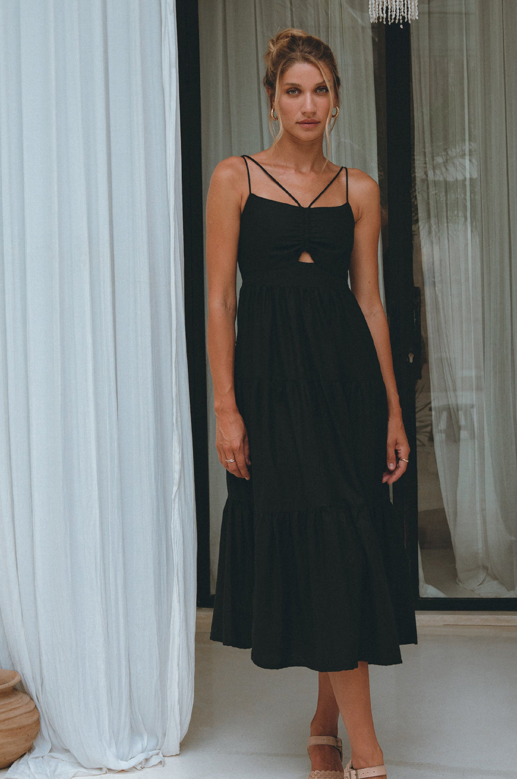 Rafaela Strappy Linen Midi Dress by Bali ELF
