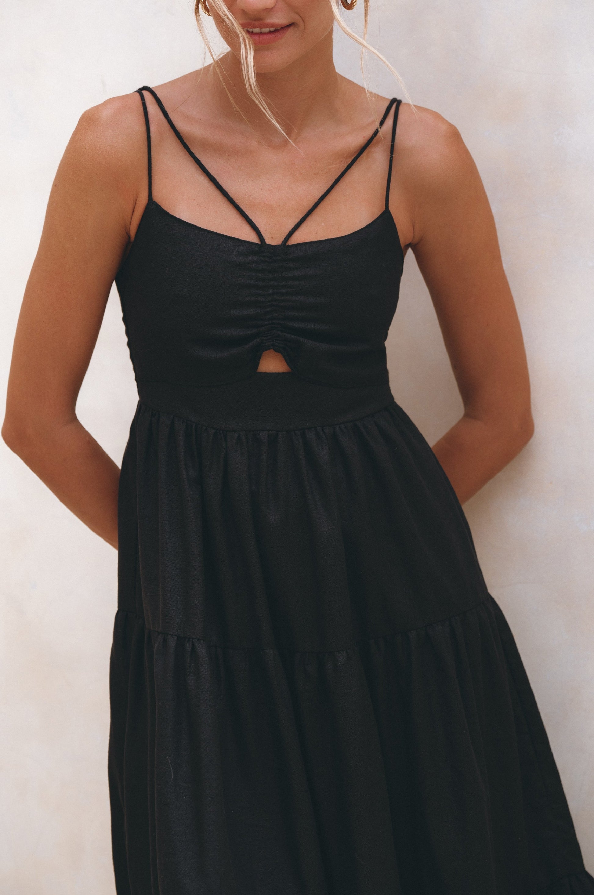 Rafaela Strappy Linen Midi Dress by Bali ELF