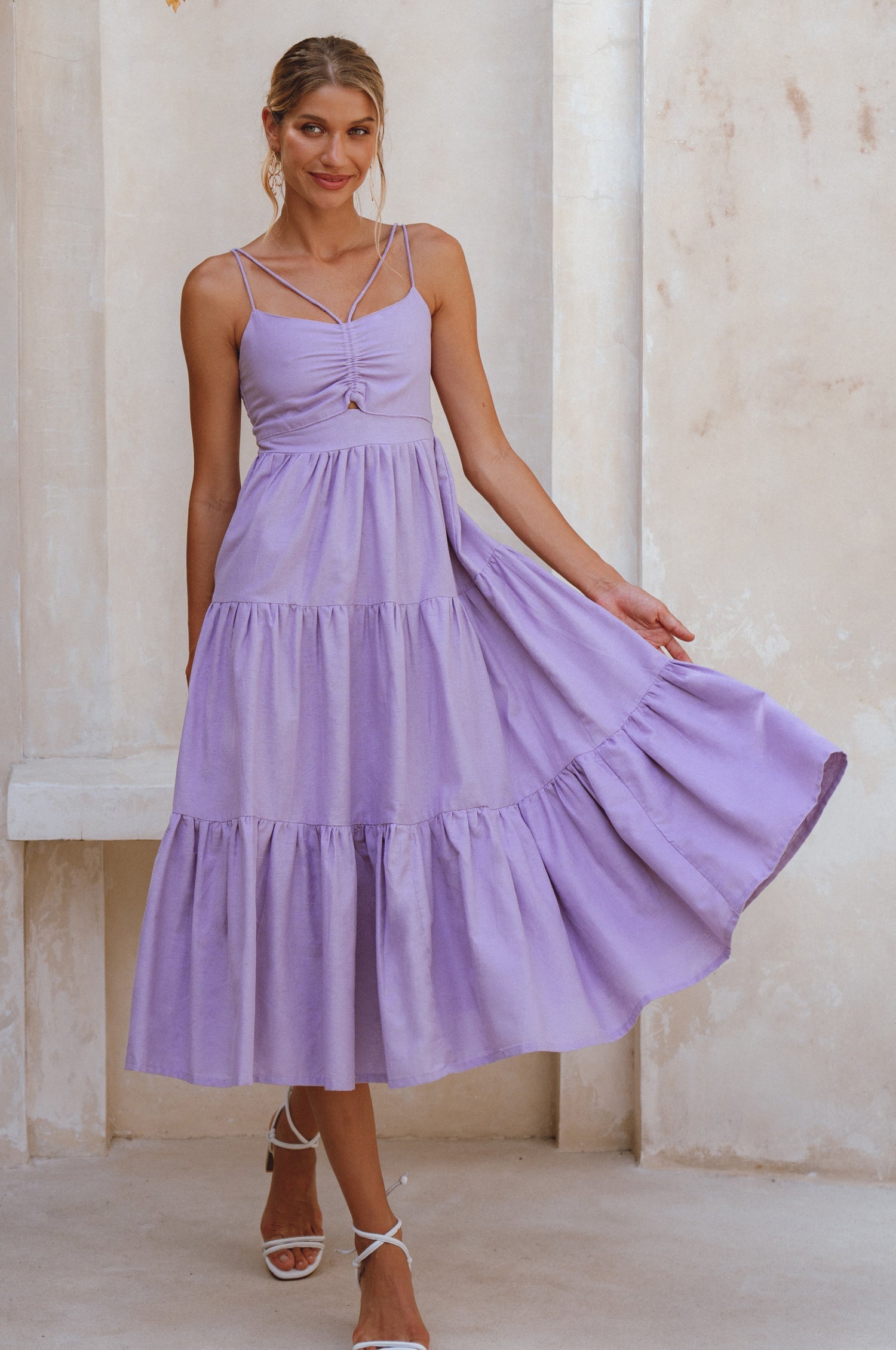 Rafaela Strappy Linen Midi Dress by Bali ELF