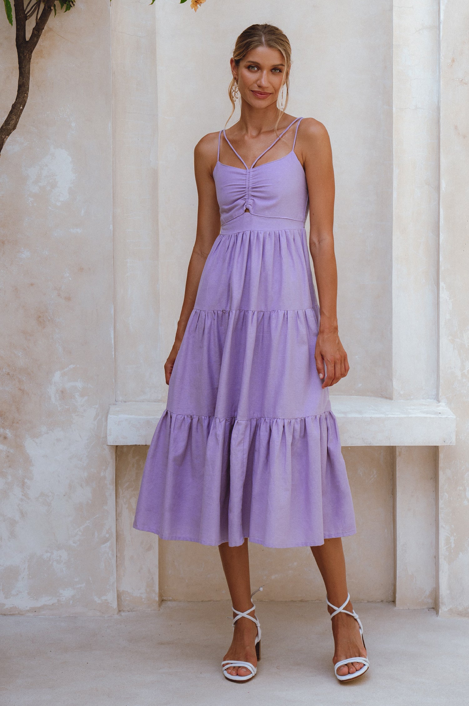 Rafaela Strappy Linen Midi Dress by Bali ELF