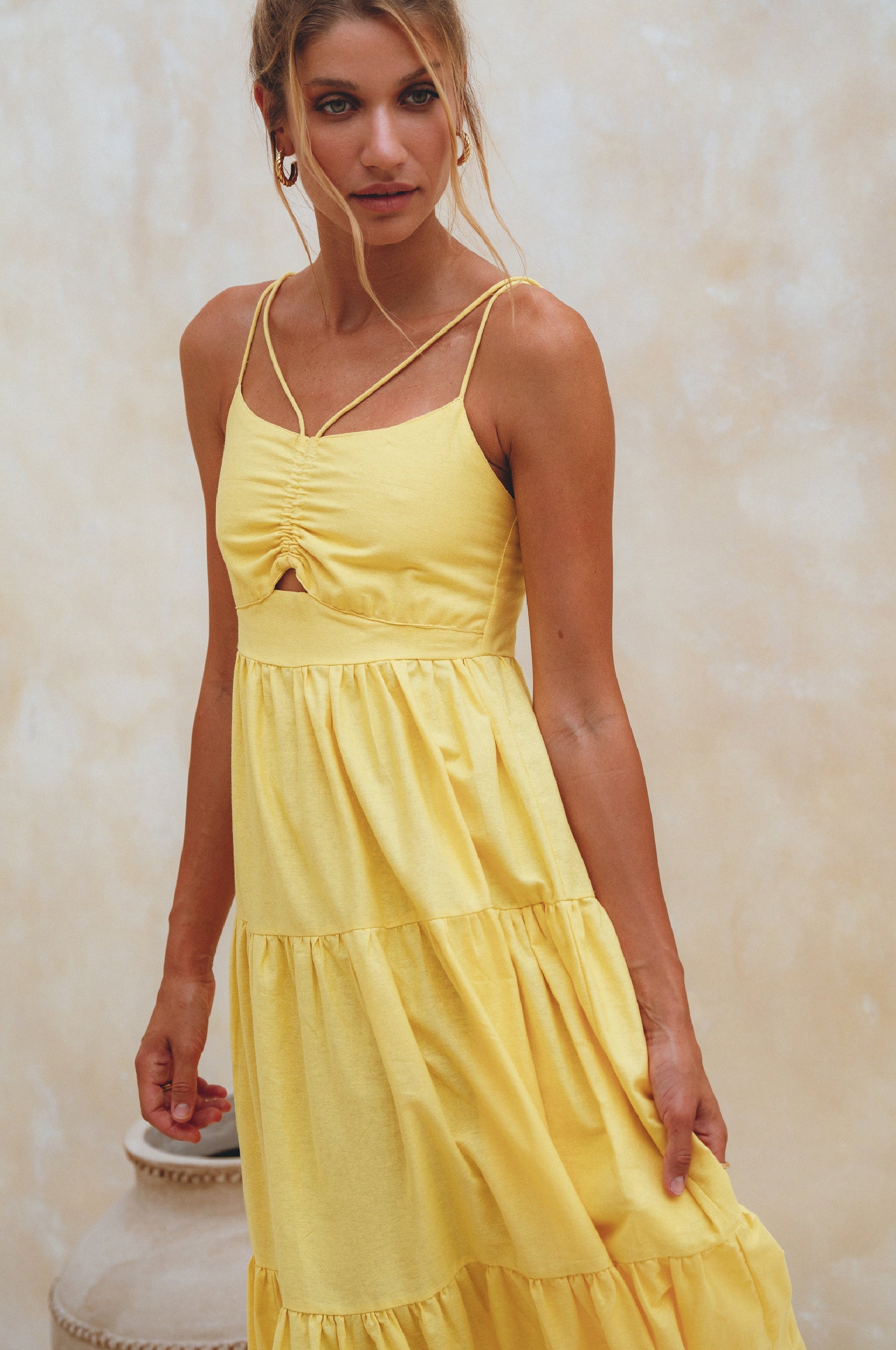 Rafaela Strappy Linen Midi Dress by Bali ELF