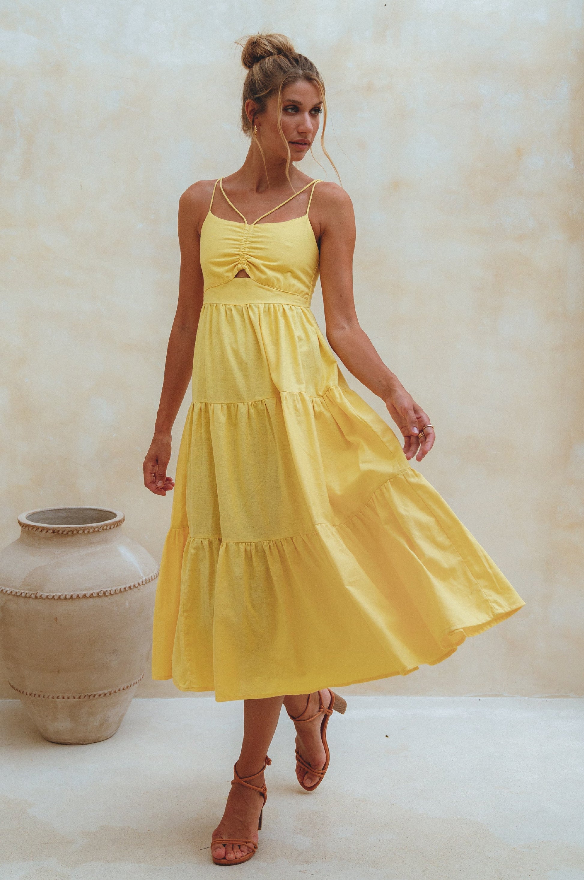 Rafaela Strappy Linen Midi Dress by Bali ELF